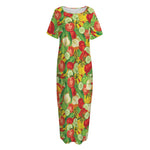 Vegan Pattern Print Short Sleeve Long Nightdress