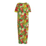 Vegan Pattern Print Short Sleeve Long Nightdress