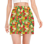 Vegan Pattern Print Side Slit Mini Skirt