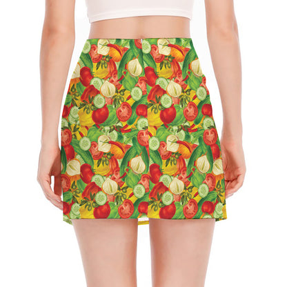 Vegan Pattern Print Side Slit Mini Skirt