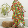 Vegan Pattern Print Silk V-Neck Kaftan Dress