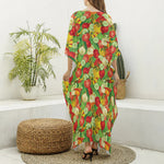 Vegan Pattern Print Silk V-Neck Kaftan Dress