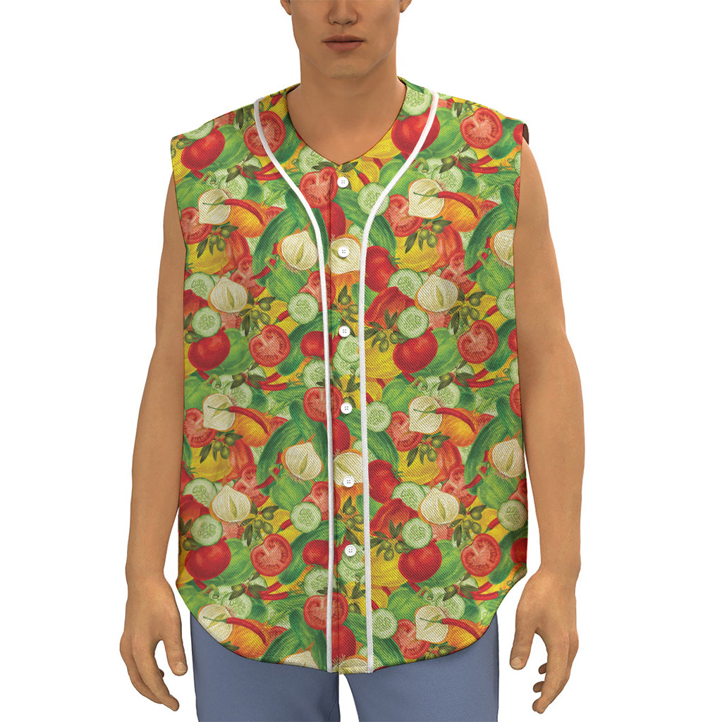 Vegan Pattern Print Sleeveless Baseball Jersey
