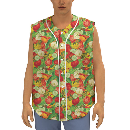 Vegan Pattern Print Sleeveless Baseball Jersey