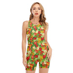 Vegan Pattern Print Sleeveless One Piece Swimsuit
