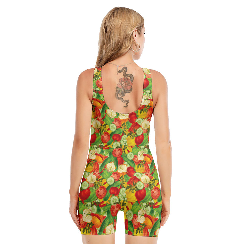 Vegan Pattern Print Sleeveless One Piece Swimsuit