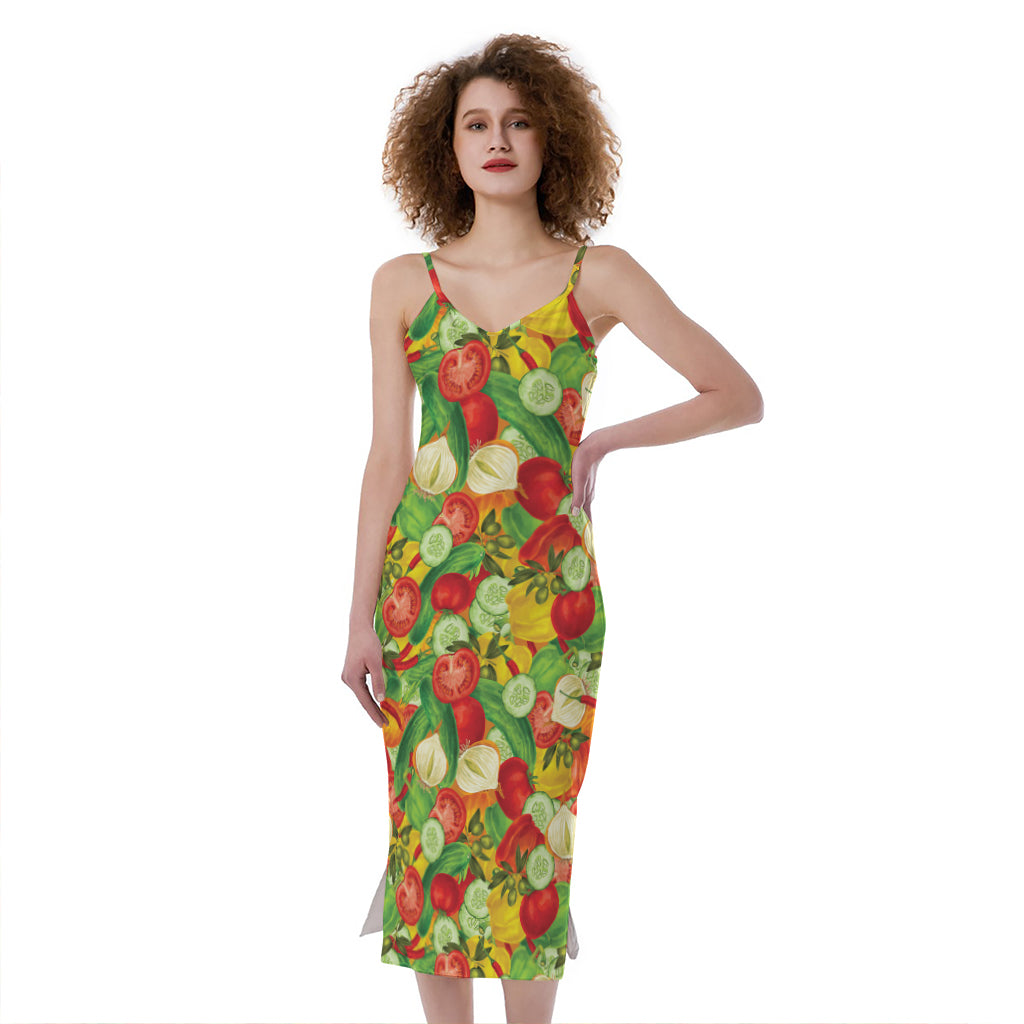 Vegan Pattern Print Slim Fit Midi Cami Dress