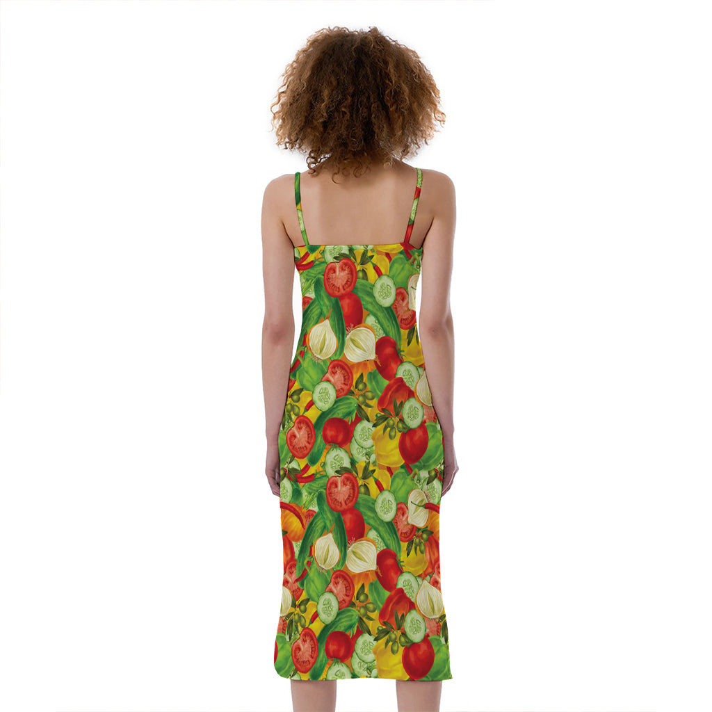 Vegan Pattern Print Slim Fit Midi Cami Dress