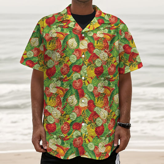 Vegan Pattern Print Textured Short Sleeve Shirt