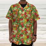 Vegan Pattern Print Textured Short Sleeve Shirt