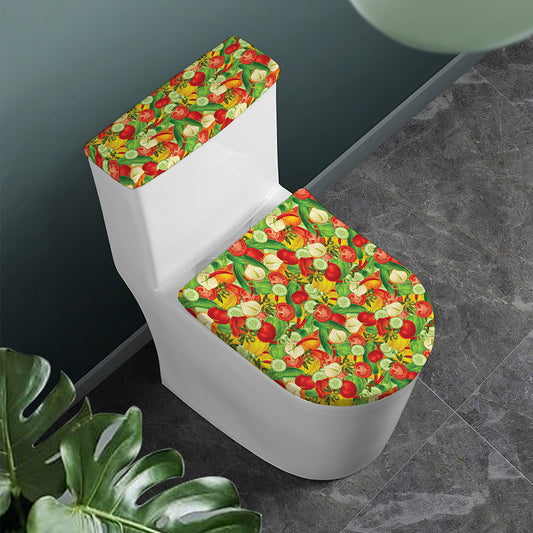 Vegan Pattern Print Toilet Lid And Tank Cover Set