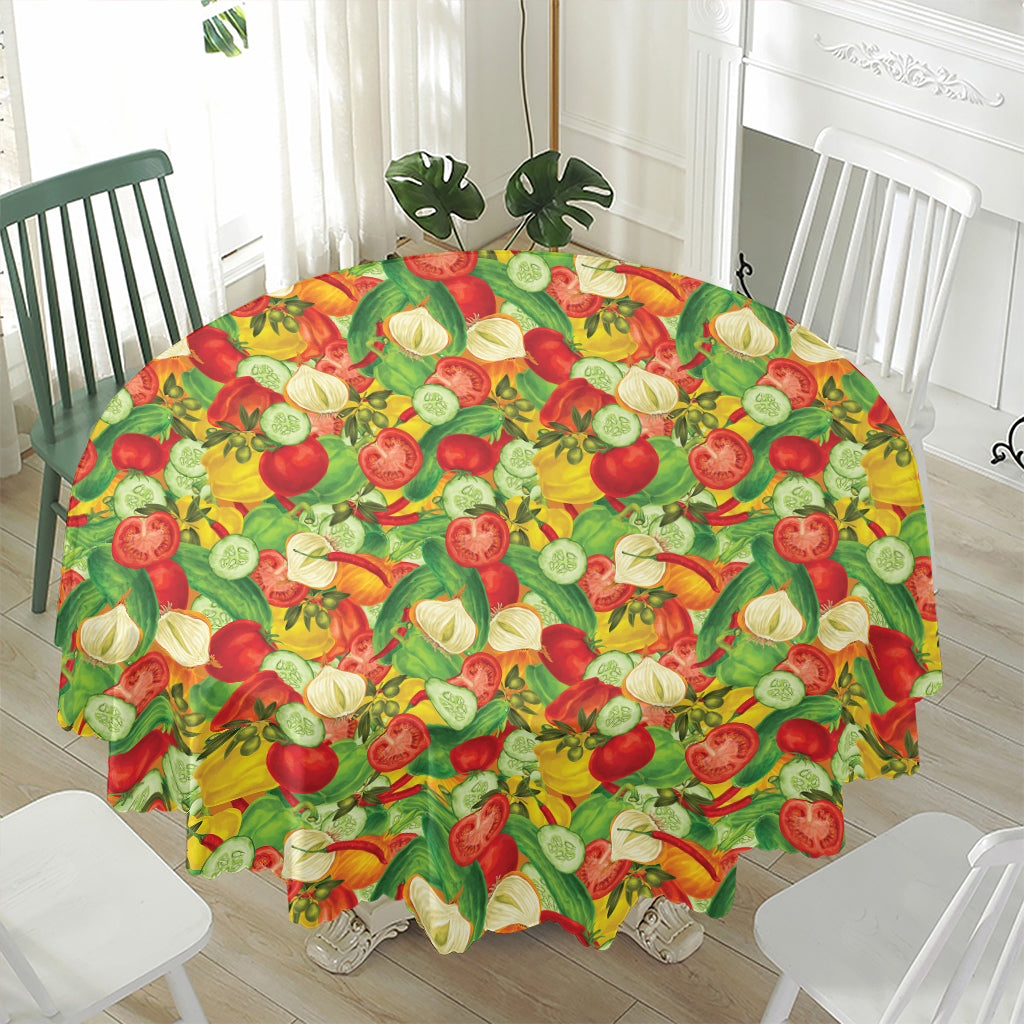 Vegan Pattern Print Waterproof Round Tablecloth