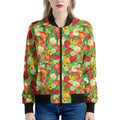 Vegan Pattern Print Women's Bomber Jacket