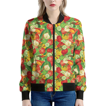 Vegan Pattern Print Women's Bomber Jacket