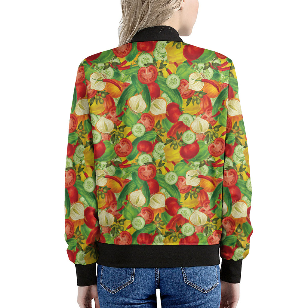 Vegan Pattern Print Women's Bomber Jacket