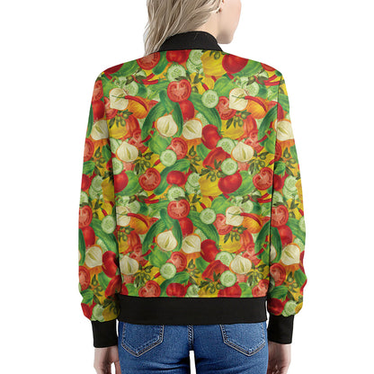 Vegan Pattern Print Women's Bomber Jacket
