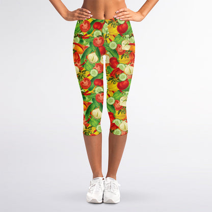 Vegan Pattern Print Women's Capri Leggings