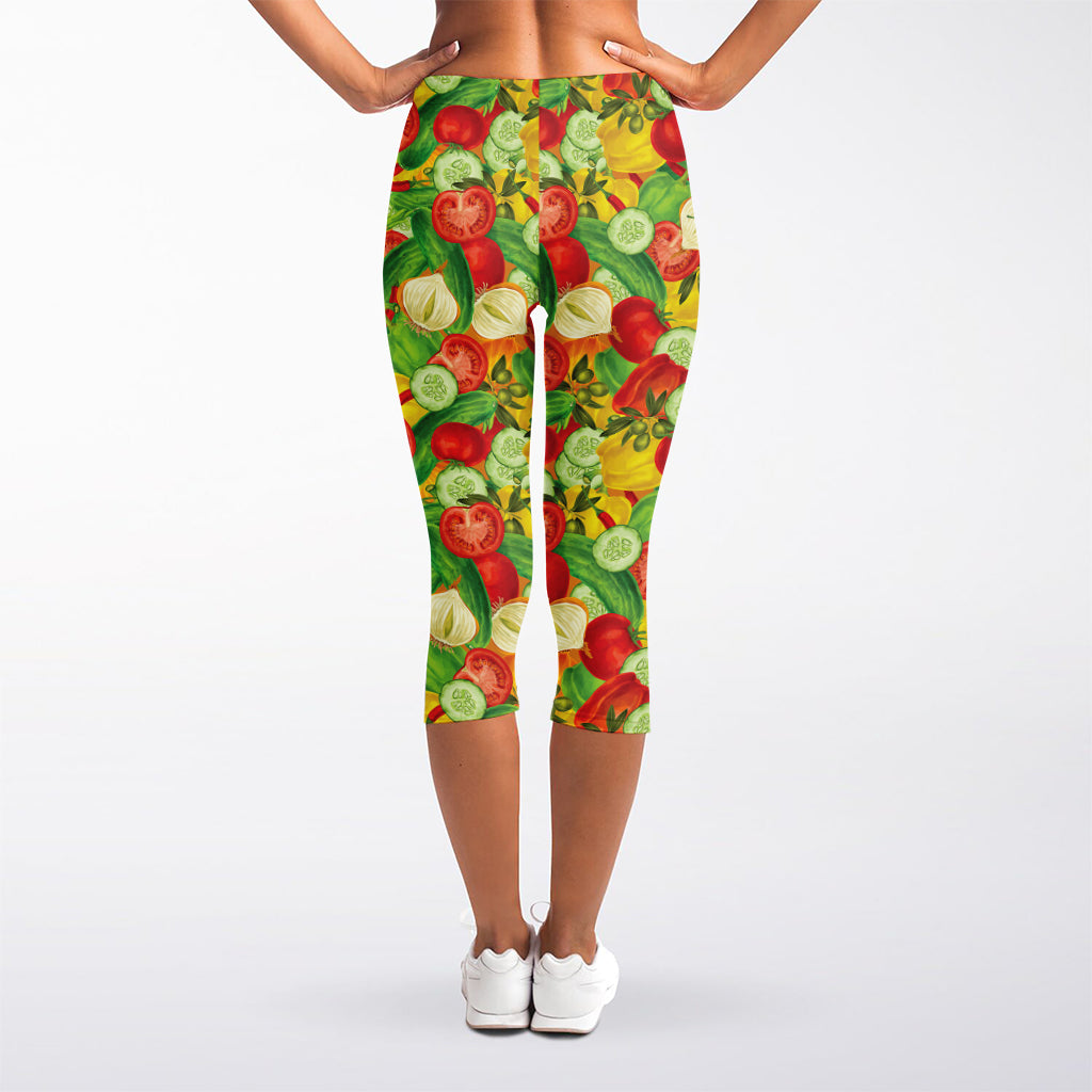 Vegan Pattern Print Women's Capri Leggings