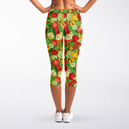 Vegan Pattern Print Women's Capri Leggings