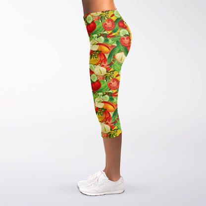 Vegan Pattern Print Women's Capri Leggings