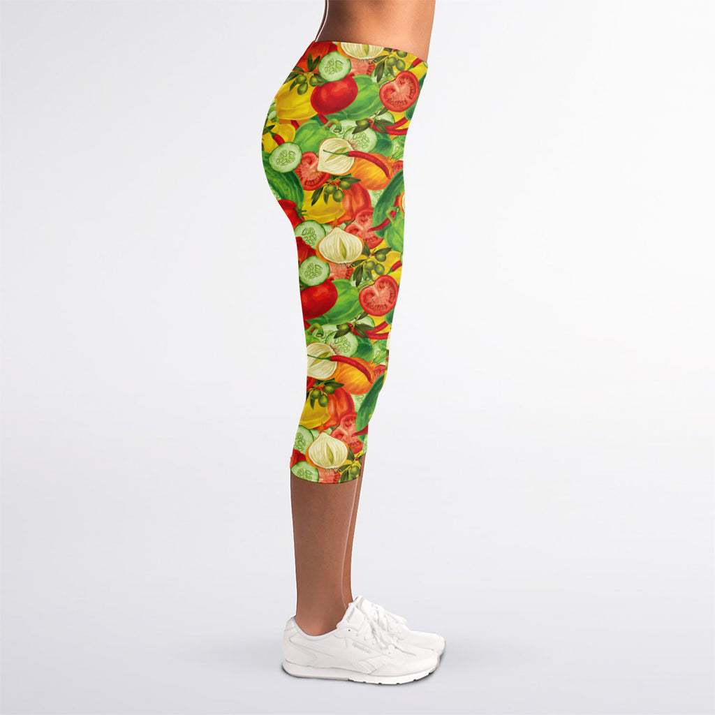 Vegan Pattern Print Women's Capri Leggings