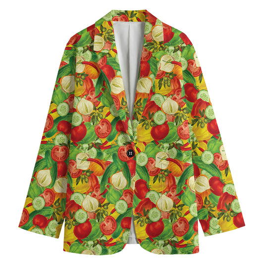 Vegan Pattern Print Women's Cotton Blazer