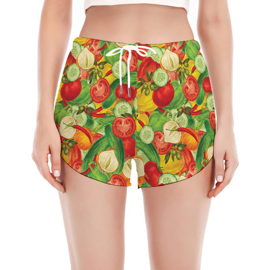 Vegan Pattern Print Women's Split Running Shorts