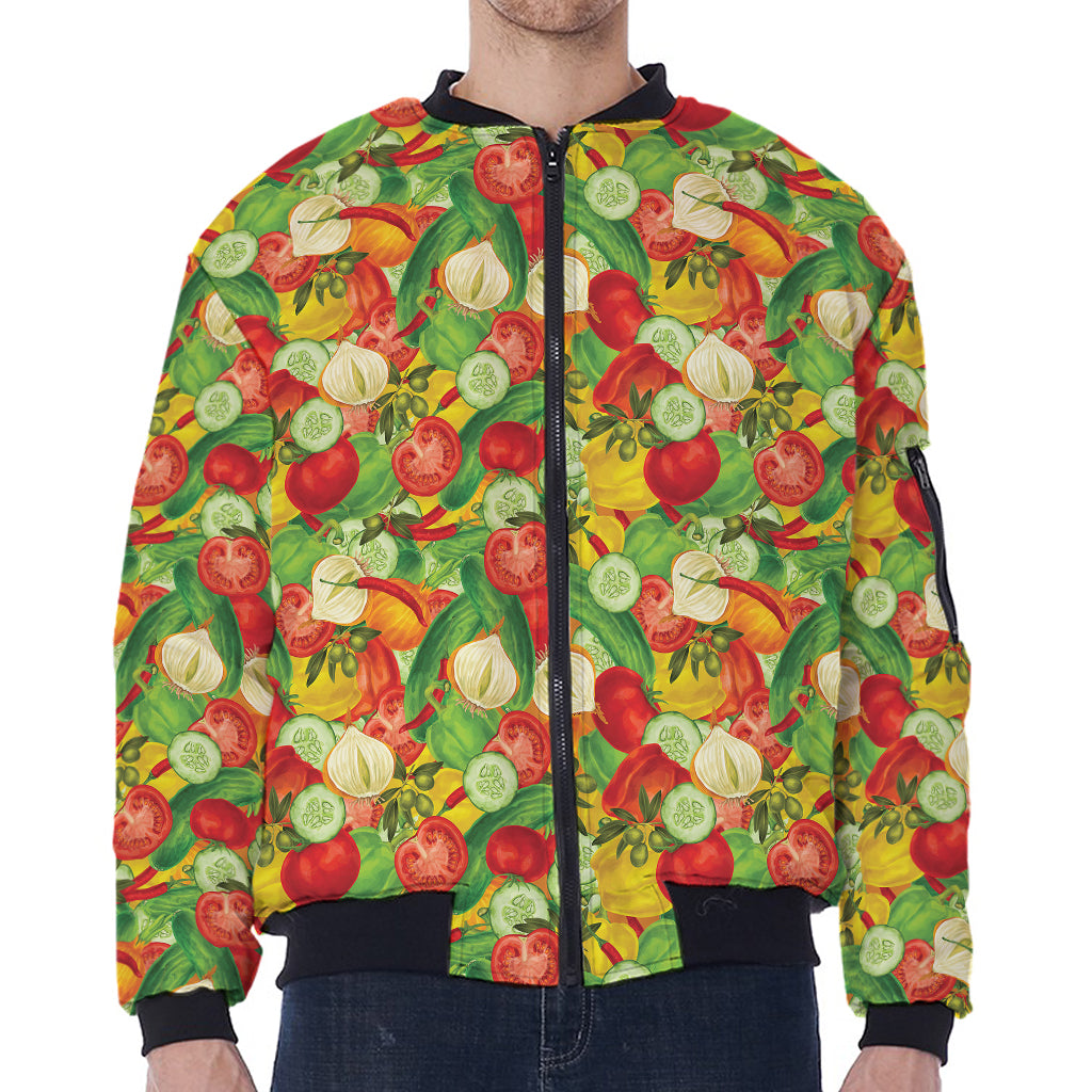 Vegan Pattern Print Zip Sleeve Bomber Jacket