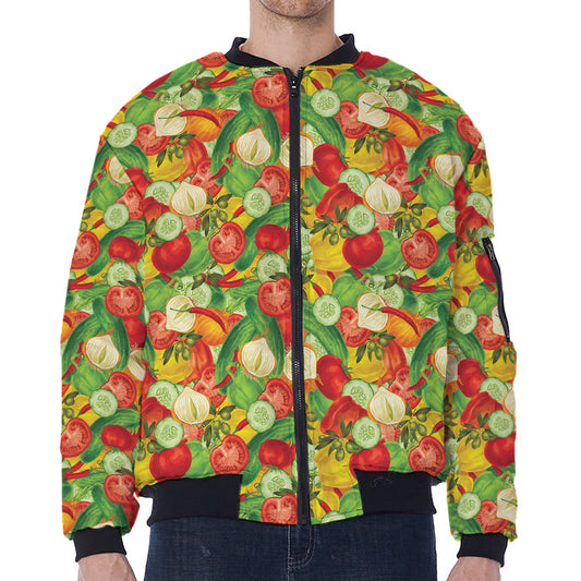 Vegan Pattern Print Zip Sleeve Bomber Jacket