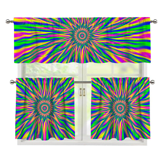 Vibrant Psychedelic Optical Illusion 3 Piece Kitchen Curtains