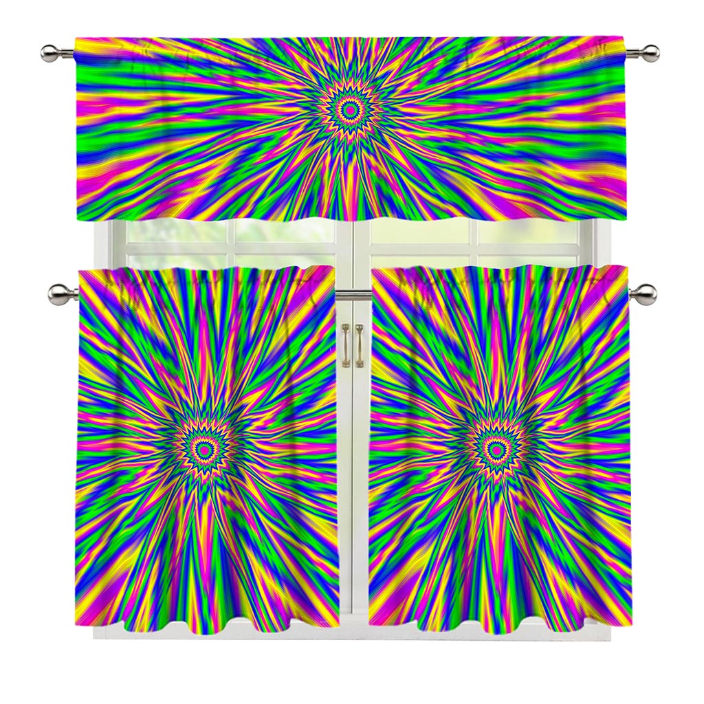 Vibrant Psychedelic Optical Illusion 3 Piece Kitchen Curtains