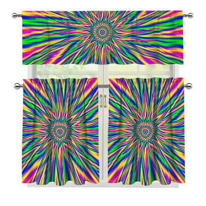 Vibrant Psychedelic Optical Illusion 3 Piece Kitchen Curtains
