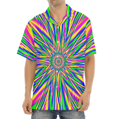 Vibrant Psychedelic Optical Illusion Aloha Shirt