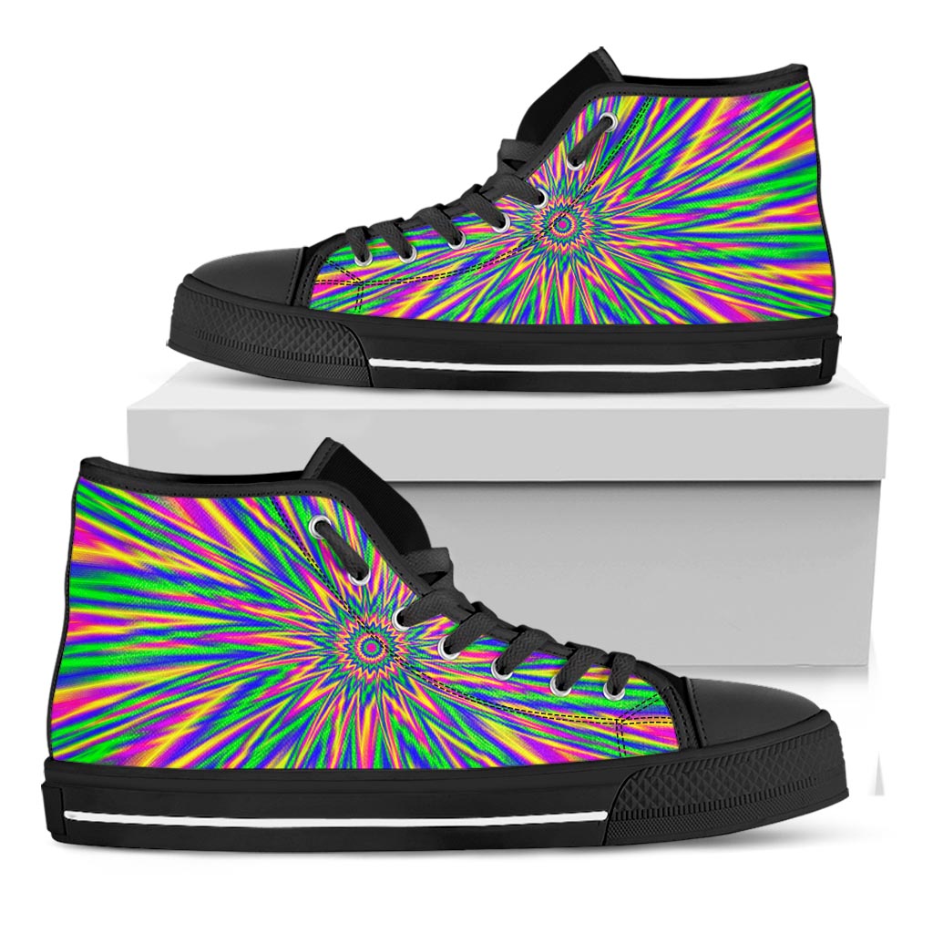 Vibrant Psychedelic Optical Illusion Black High Top Sneakers