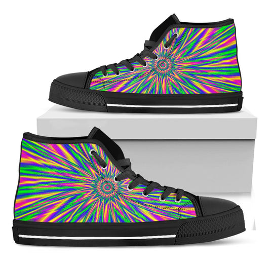 Vibrant Psychedelic Optical Illusion Black High Top Sneakers