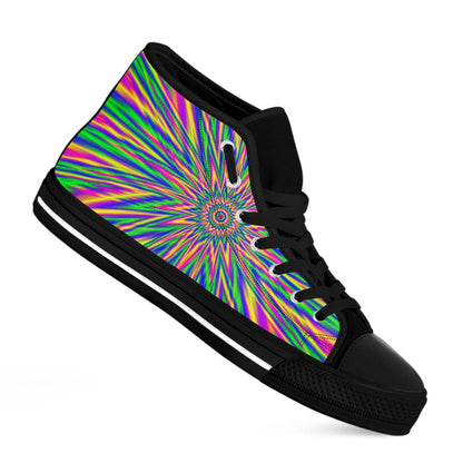 Vibrant Psychedelic Optical Illusion Black High Top Sneakers