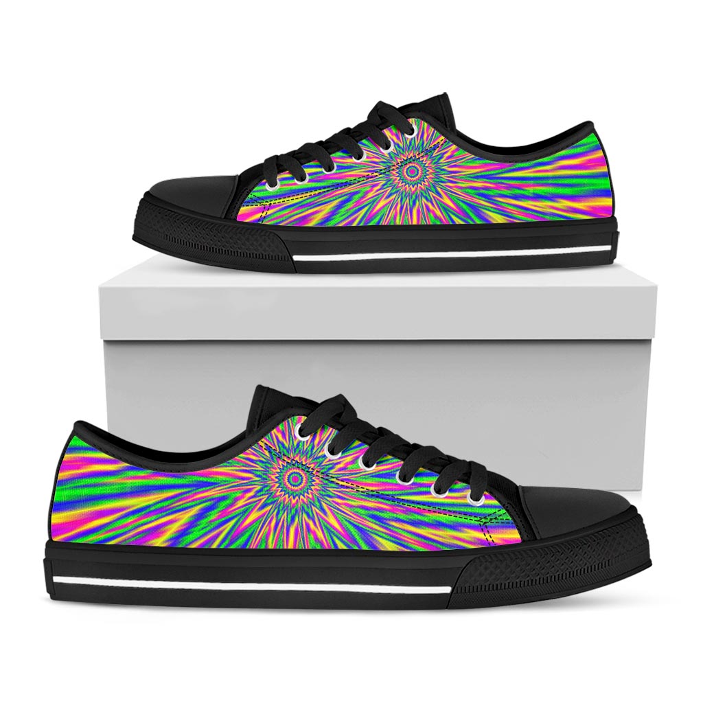 Vibrant Psychedelic Optical Illusion Black Low Top Sneakers
