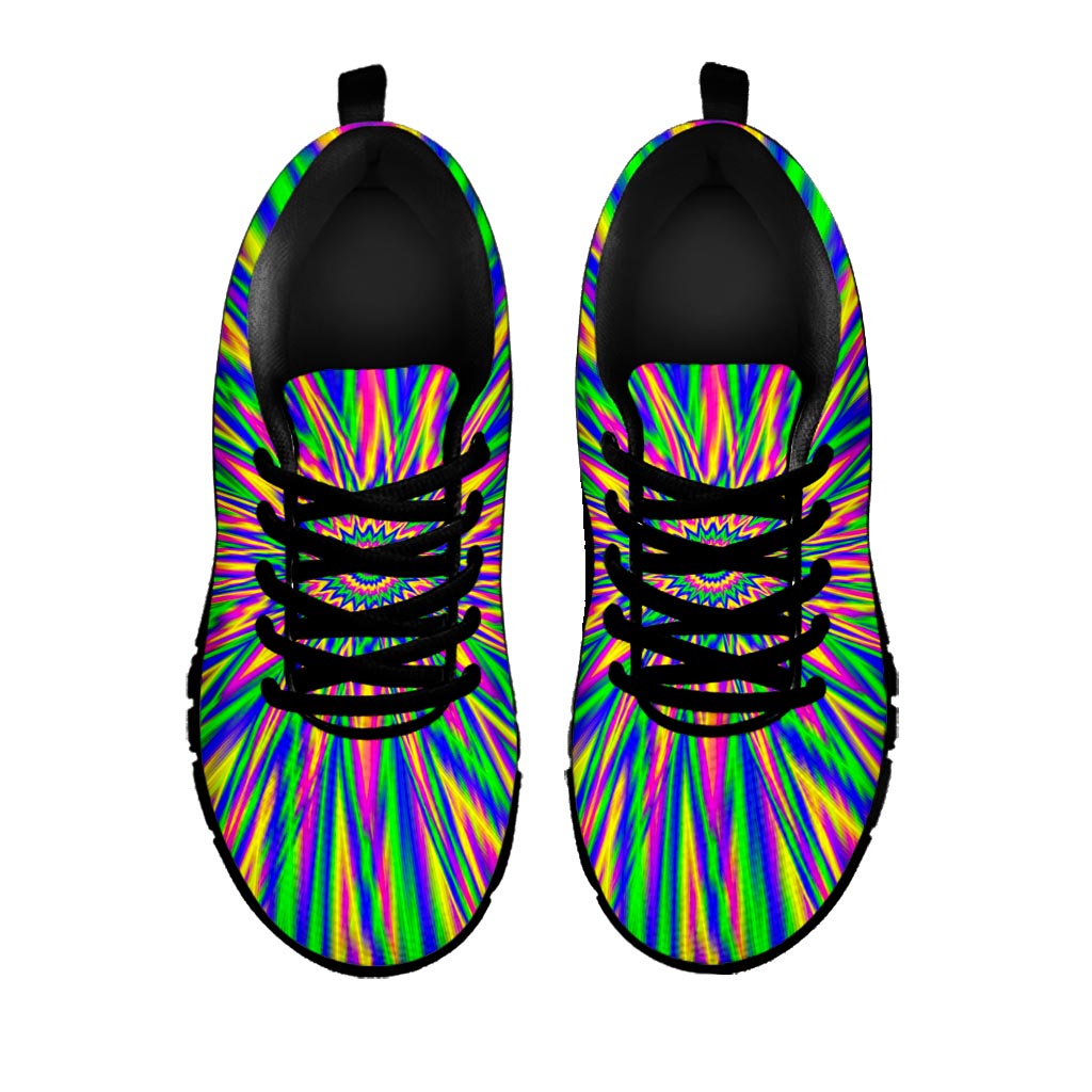 Vibrant Psychedelic Optical Illusion Black Running Shoes