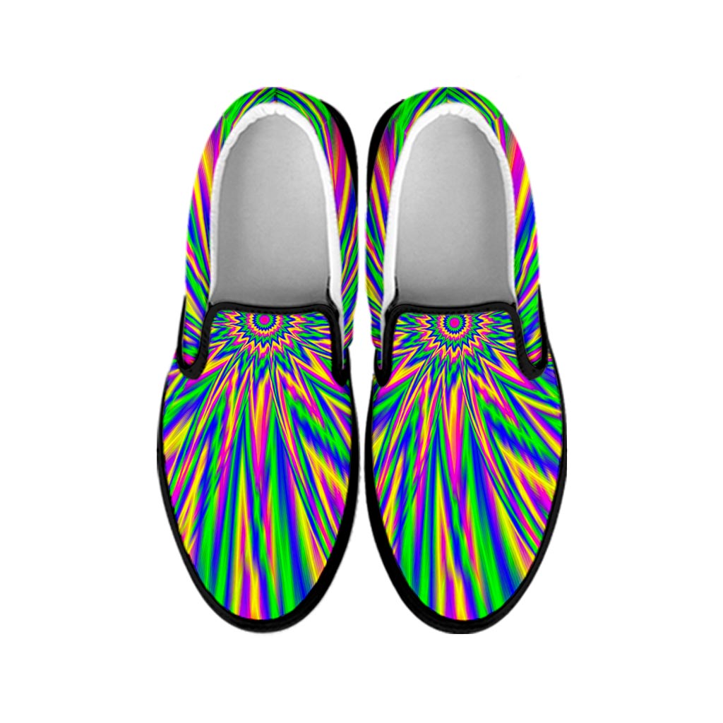 Vibrant Psychedelic Optical Illusion Black Slip On Sneakers