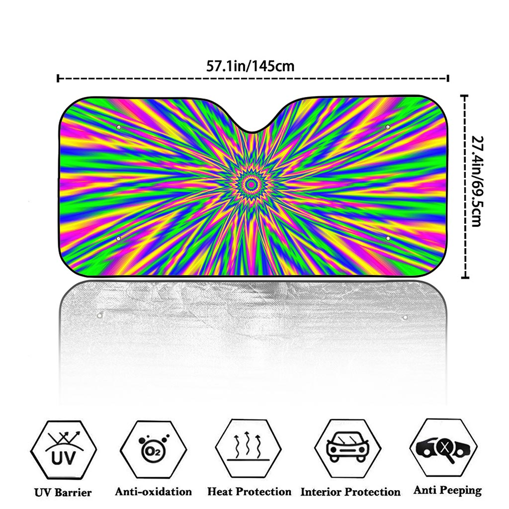 Vibrant Psychedelic Optical Illusion Car Windshield Sun Shade