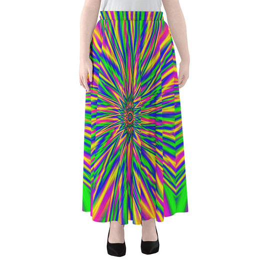 Vibrant Psychedelic Optical Illusion Chiffon Maxi Skirt