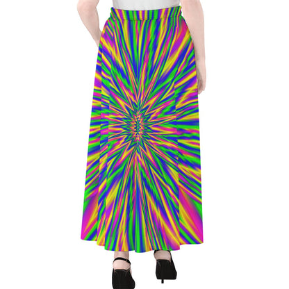 Vibrant Psychedelic Optical Illusion Chiffon Maxi Skirt
