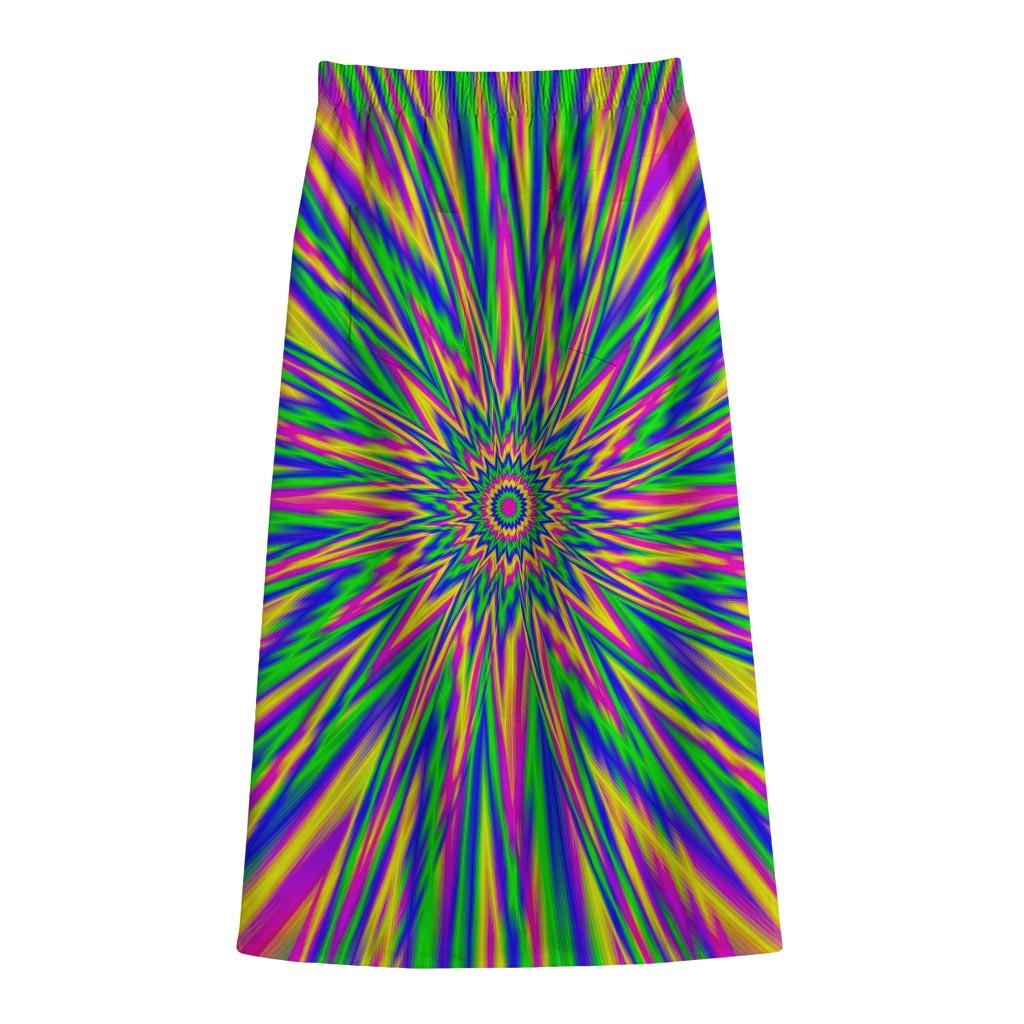 Vibrant Psychedelic Optical Illusion Cotton Front Slit Maxi Skirt