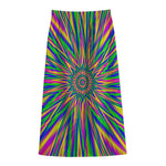 Vibrant Psychedelic Optical Illusion Cotton Front Slit Maxi Skirt