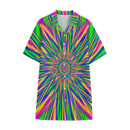Vibrant Psychedelic Optical Illusion Cotton Hawaiian Shirt