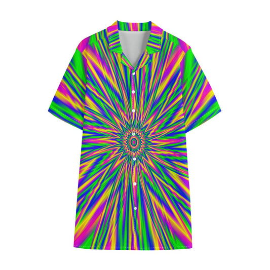 Vibrant Psychedelic Optical Illusion Cotton Hawaiian Shirt