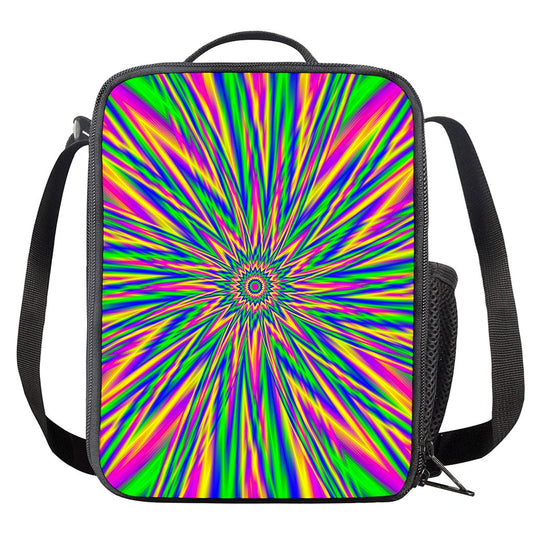Vibrant Psychedelic Optical Illusion Crossbody Lunch Bag