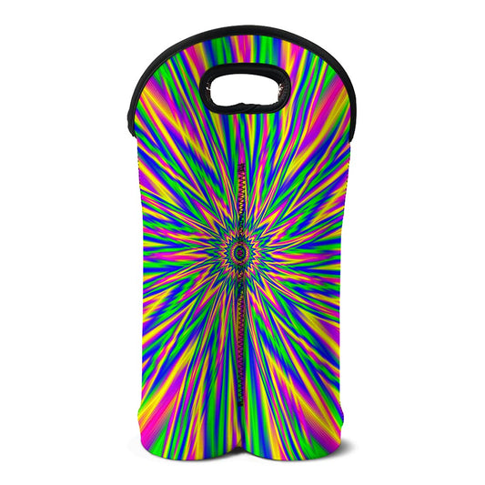 Vibrant Psychedelic Optical Illusion Double Neoprene Wine Tote
