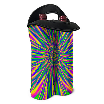 Vibrant Psychedelic Optical Illusion Double Neoprene Wine Tote