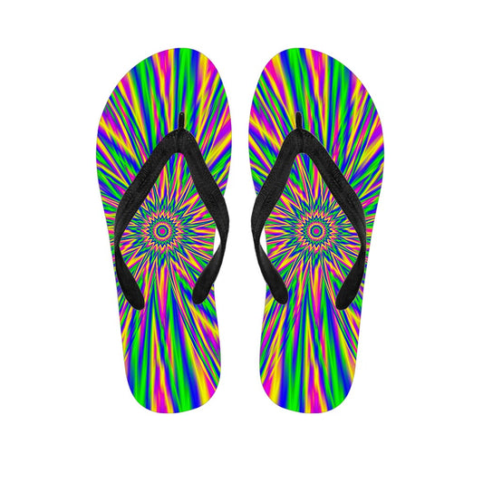 Vibrant Psychedelic Optical Illusion Flip Flops
